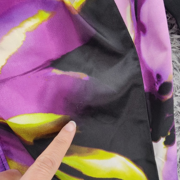 Susan Graver Women Floral Art to Wear Button Down Top M Black Purple 3/4 Sleeve - Picture 9 of 16